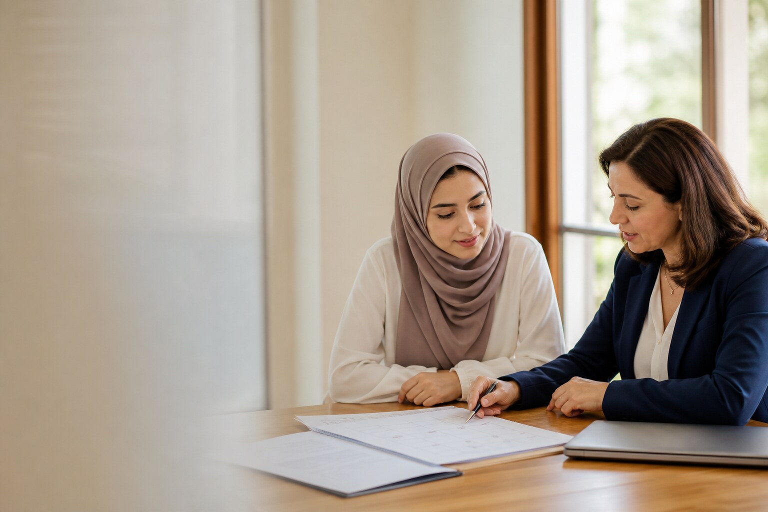 A student planning her university application with an adviser