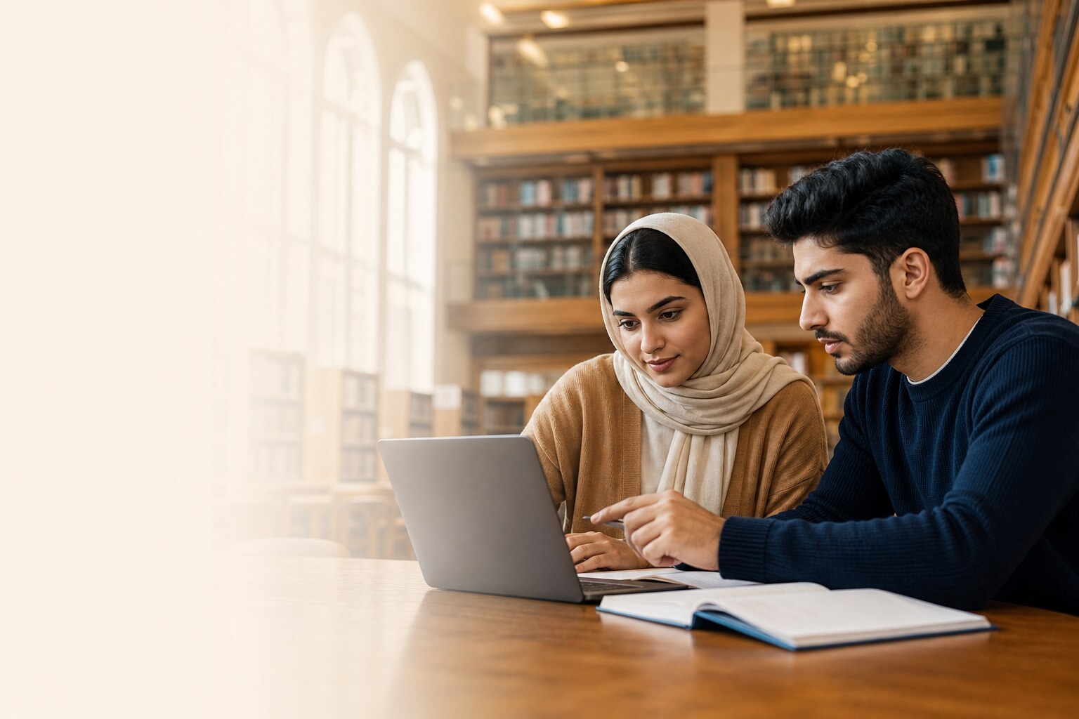 Students studying together in a university library
