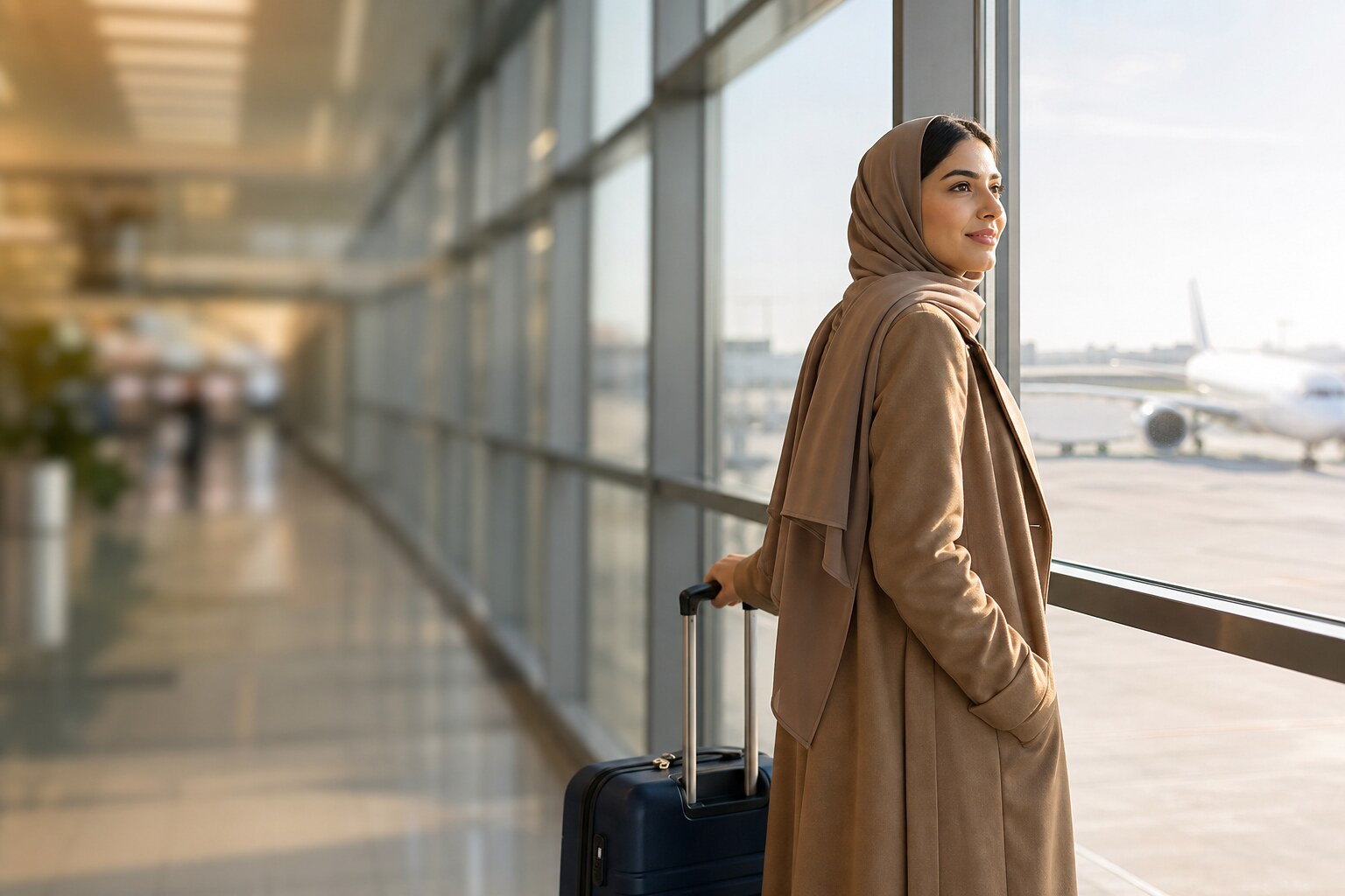 A student waiting at an airport before travelling to study